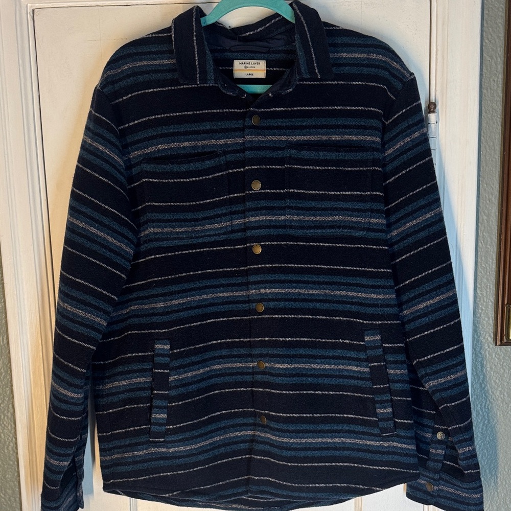 Marine Layer Men's Navy Striped Shirt Jacket